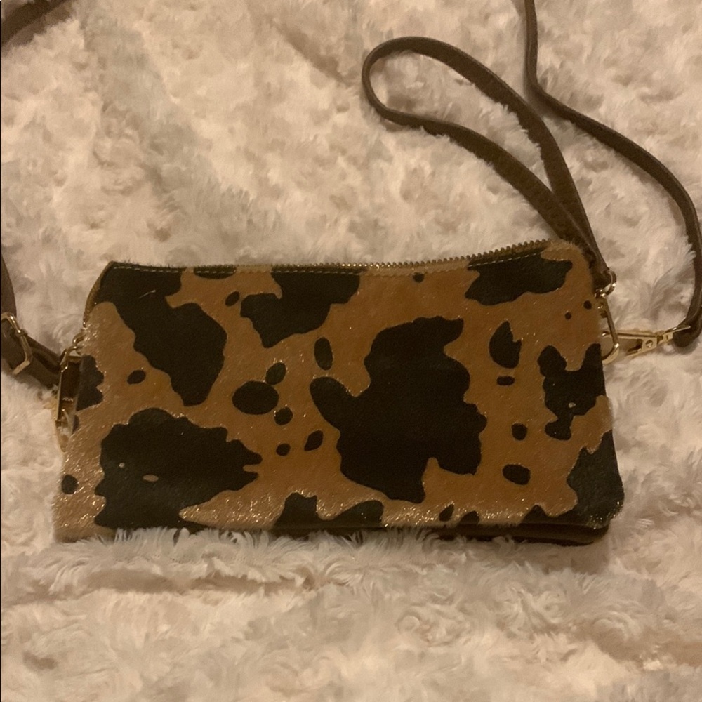 Brown and Black Crossbody Bag with Animal Print